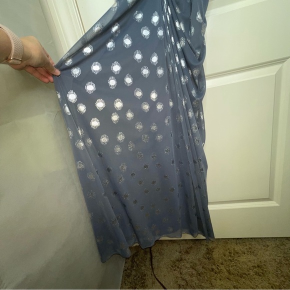 Adrianna Papell Foiled Dot Draped Mesh Gown Slate Gray Sz 2 - Picture 7 of 17